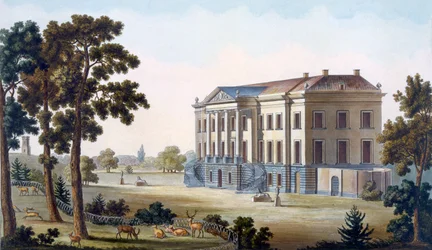 Zamek Brockhuysen, niedaleko Ameronghen, z „Wybór najbardziej znaczących zabytków, budynków i domów Królestwa Niderlandów”, opublikowany w 1827 r.